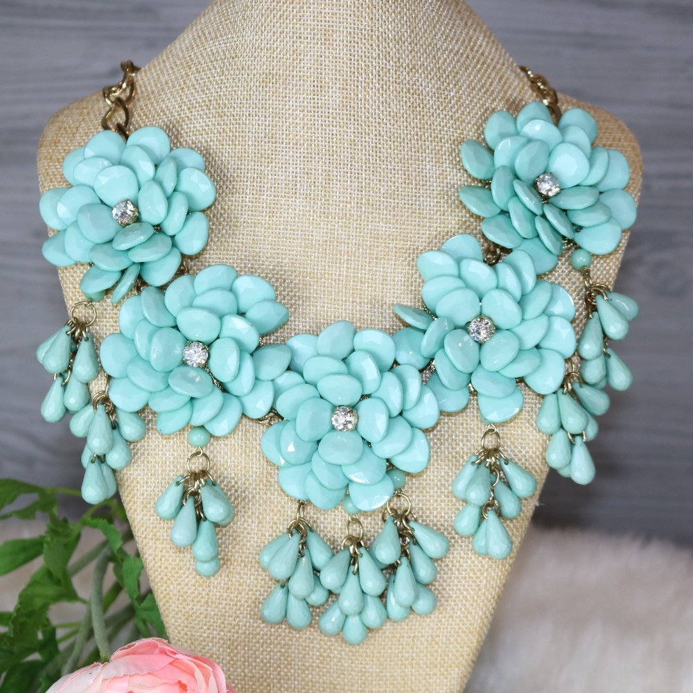 Baby Blue Flower Statement Necklace!!